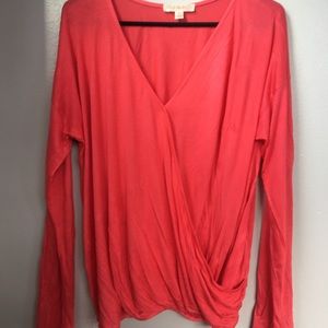 Bright pink surplice slub knit top